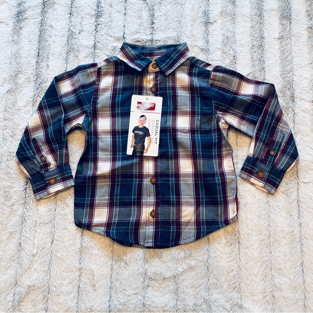 Wrangler Plaid Kids flannel button down shirt